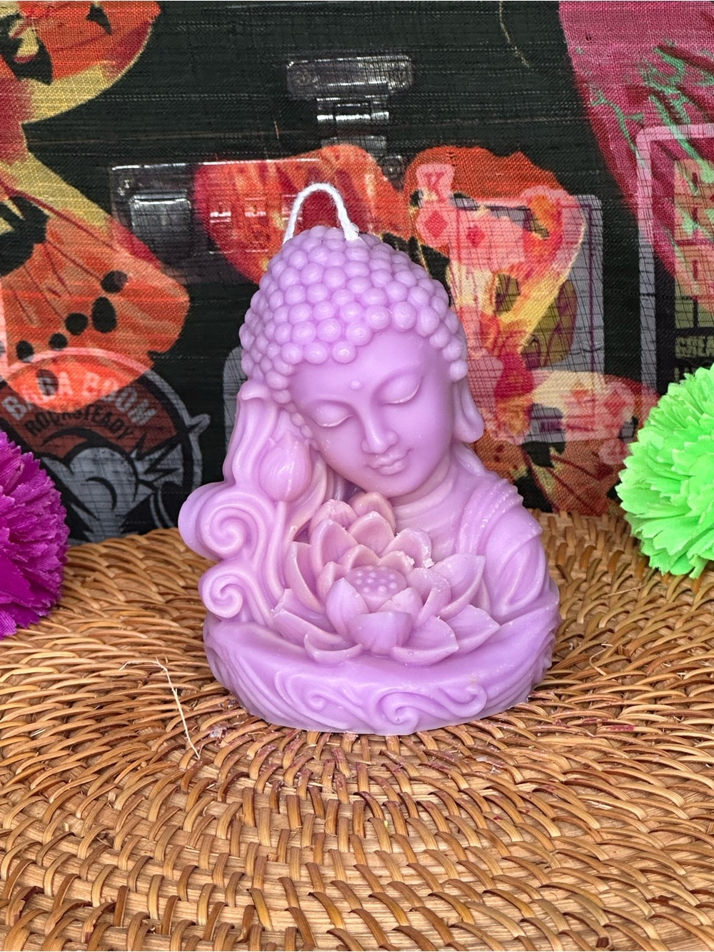 Handmade Lavender Buddha Candle with Lotus Flower